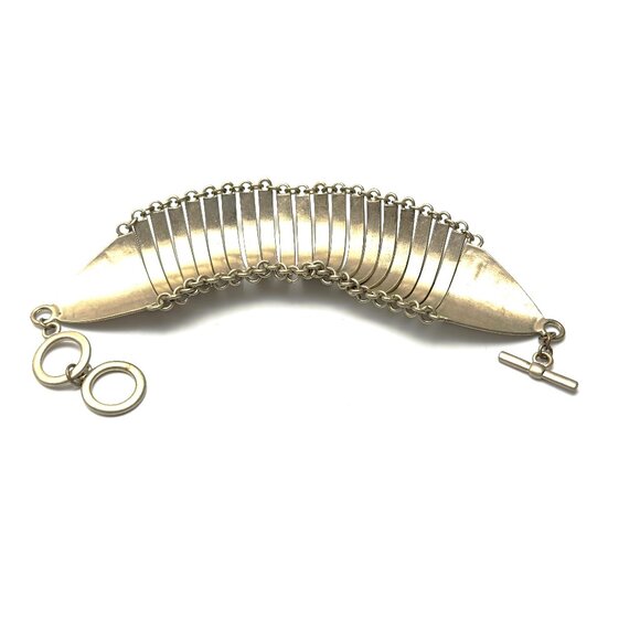 1980s Silver-Plated Articulated "Armadillo" Bracelet — Unique Vintage Find — GUC - Picture 7 of 10